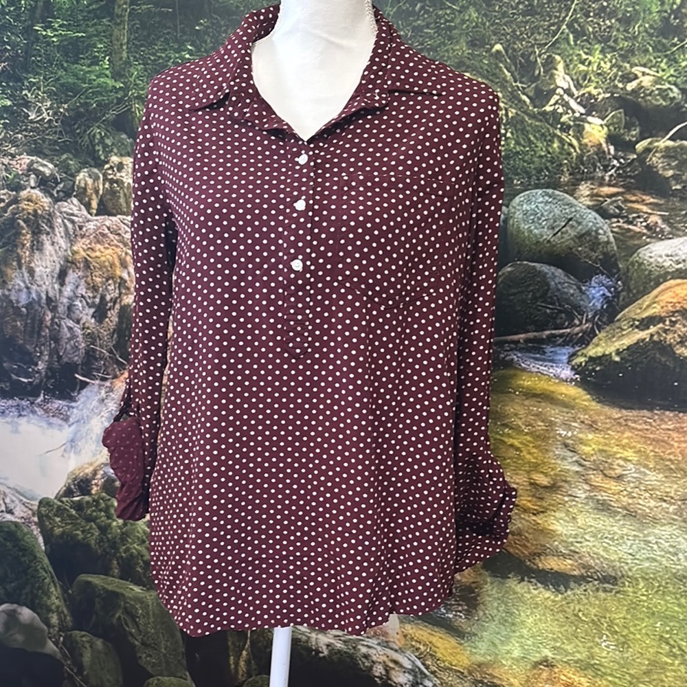 Red and White Casual Button Down Shirt with Polka Dots